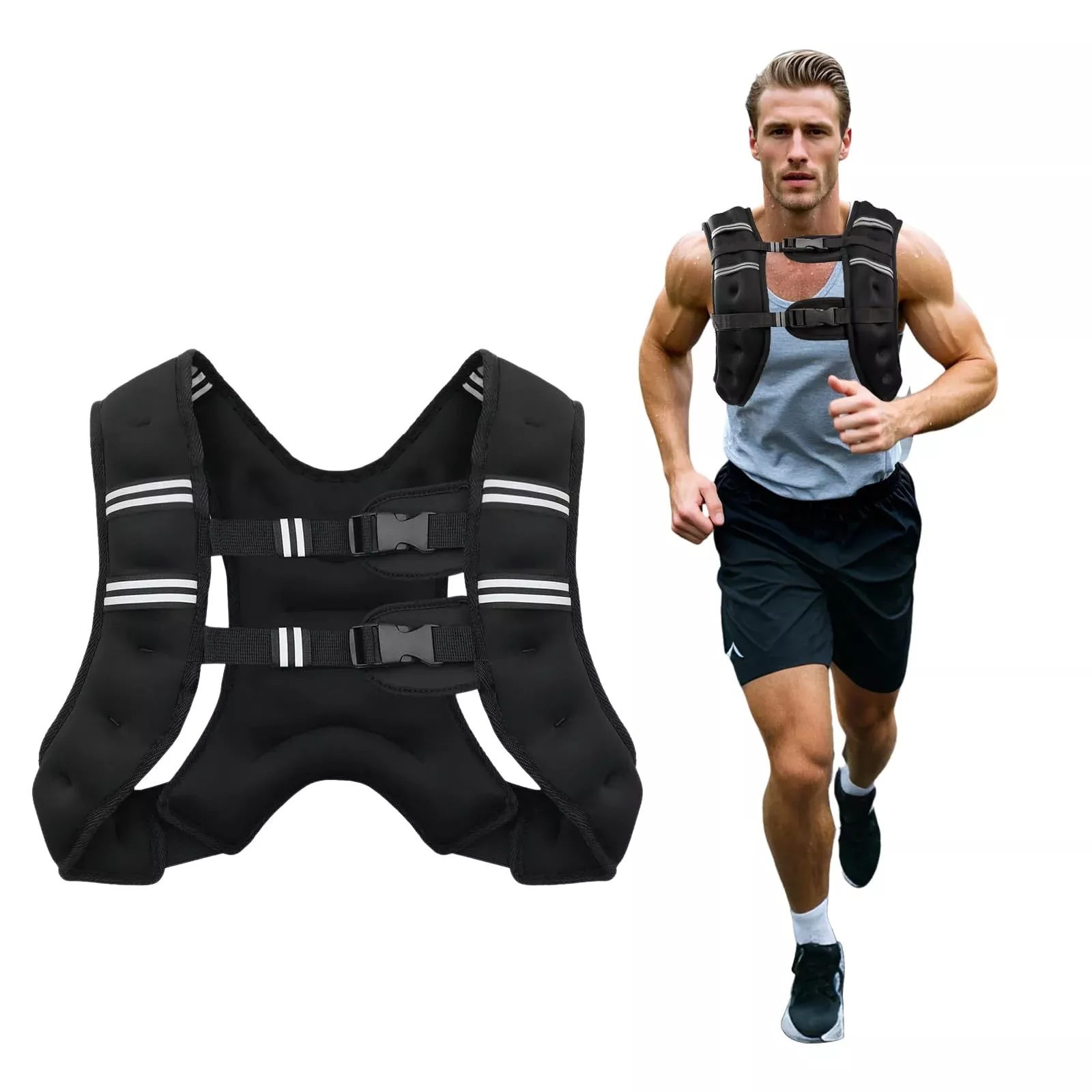 Poudee Weighted Vest, 20LB Weight Vest for Men Women, Body Weight Vests Adjustable with Reflective Stripe for Strength Training, Running, Training Workout, Jogging, Walking - 20LB