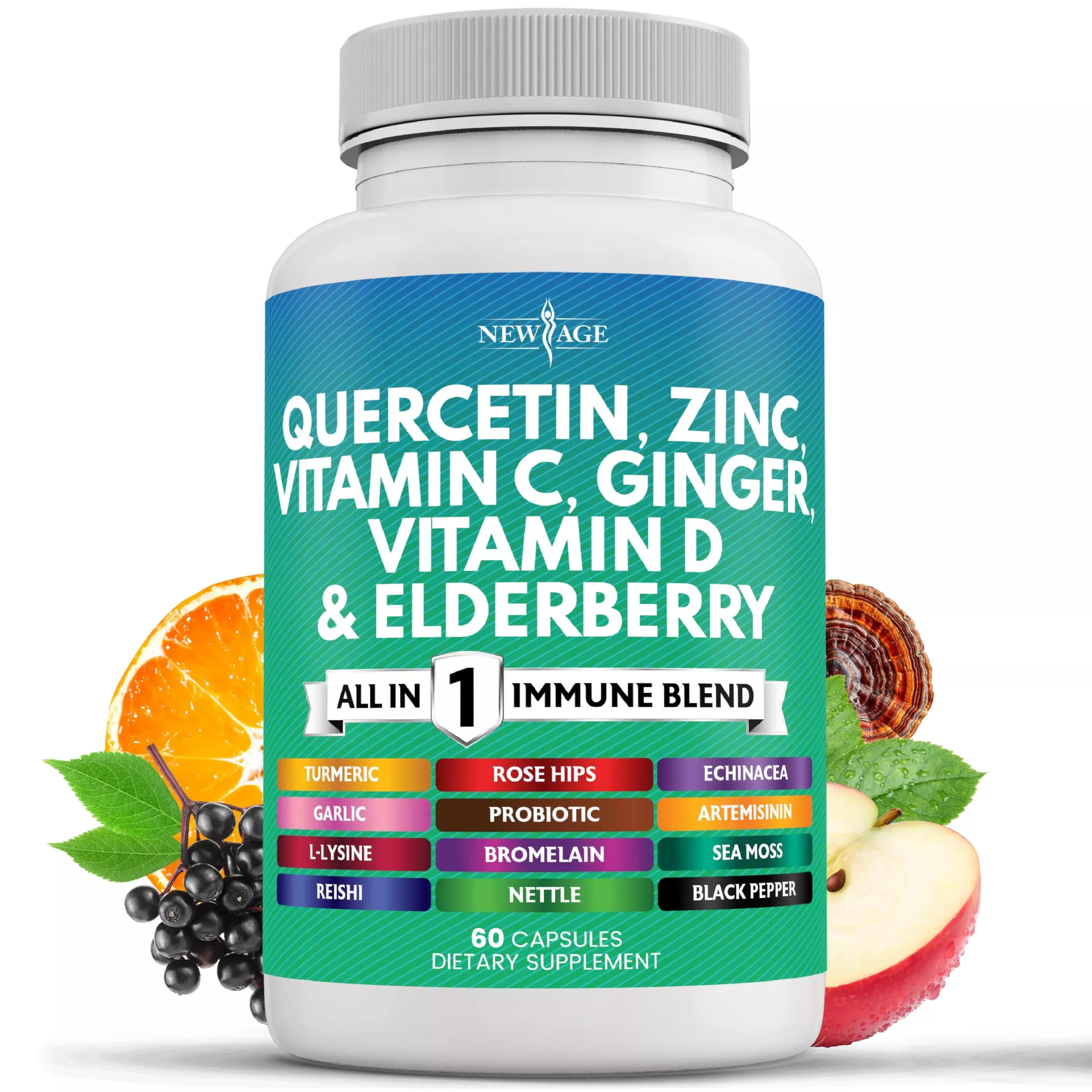 Quercetin Zinc Vitamin C Vitamin D Bromelain Elderberry - Nettle Supplement with Artemisinin, Sea Moss, Echinacea - 120 Count
