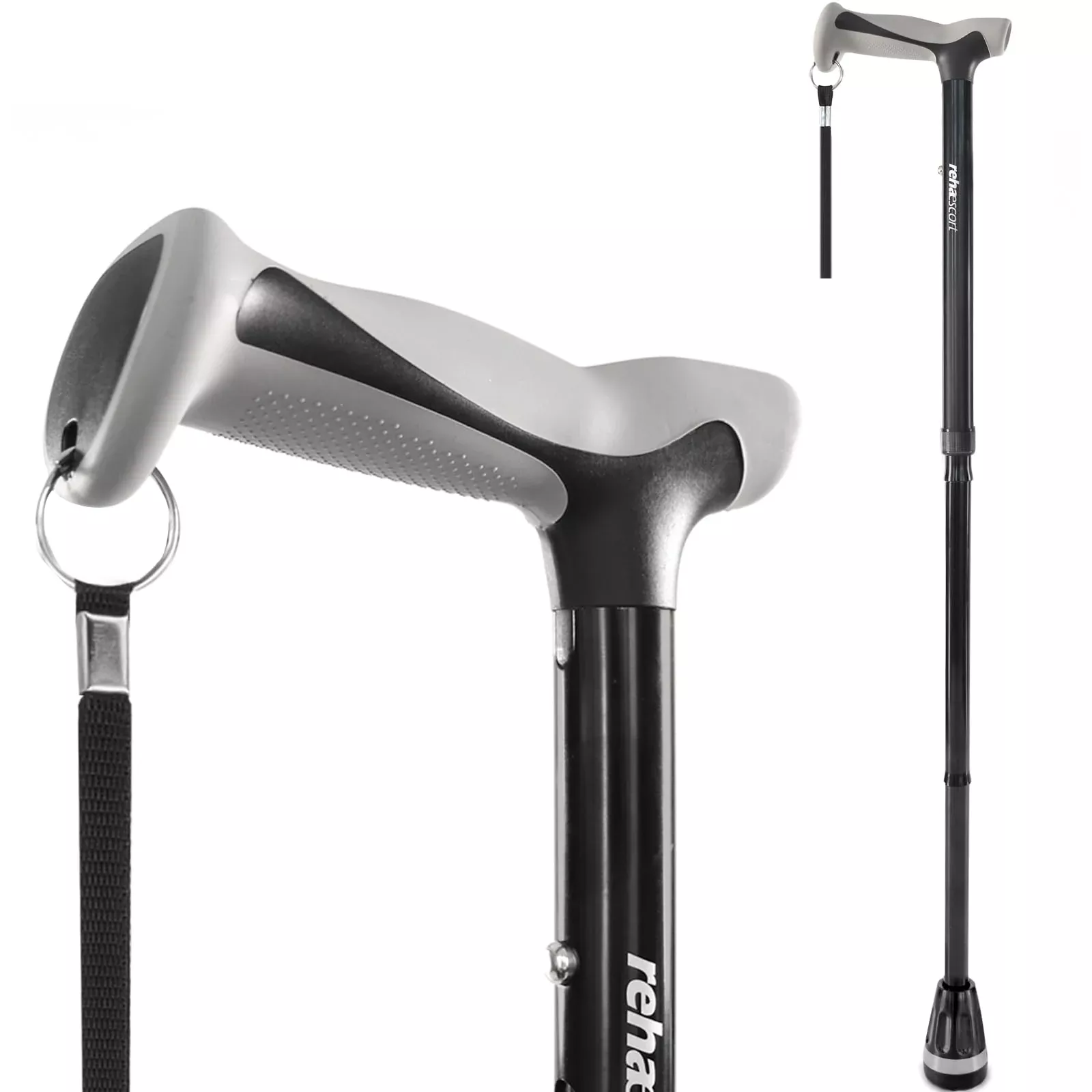 Rehaescort Walking Cane, Folding, Adjustable, Lightweight, Walking Canes for Men & Women, Soft Ergonomic Handle, Heavy Duty All Terrain Tip, Walking Sticks for Seniors & Adults with Travel Bag