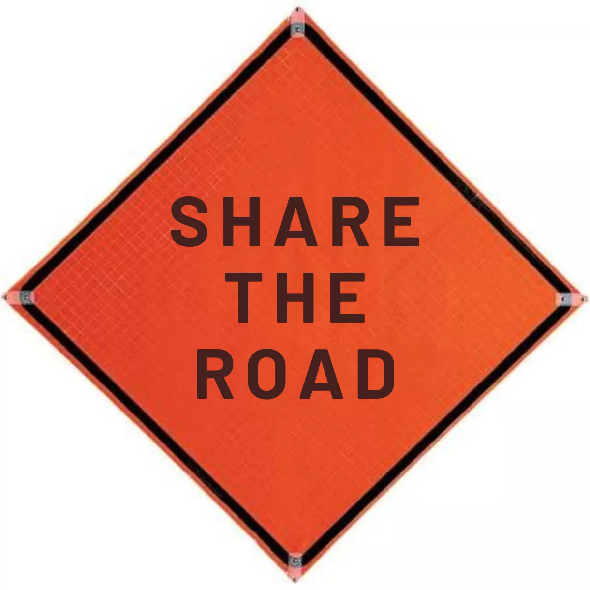 Roll-Up Sign, "Share The Road",Black on Orange, Hi-Intensity Reflective Vinyl sign with ribs, 36" x 36"
