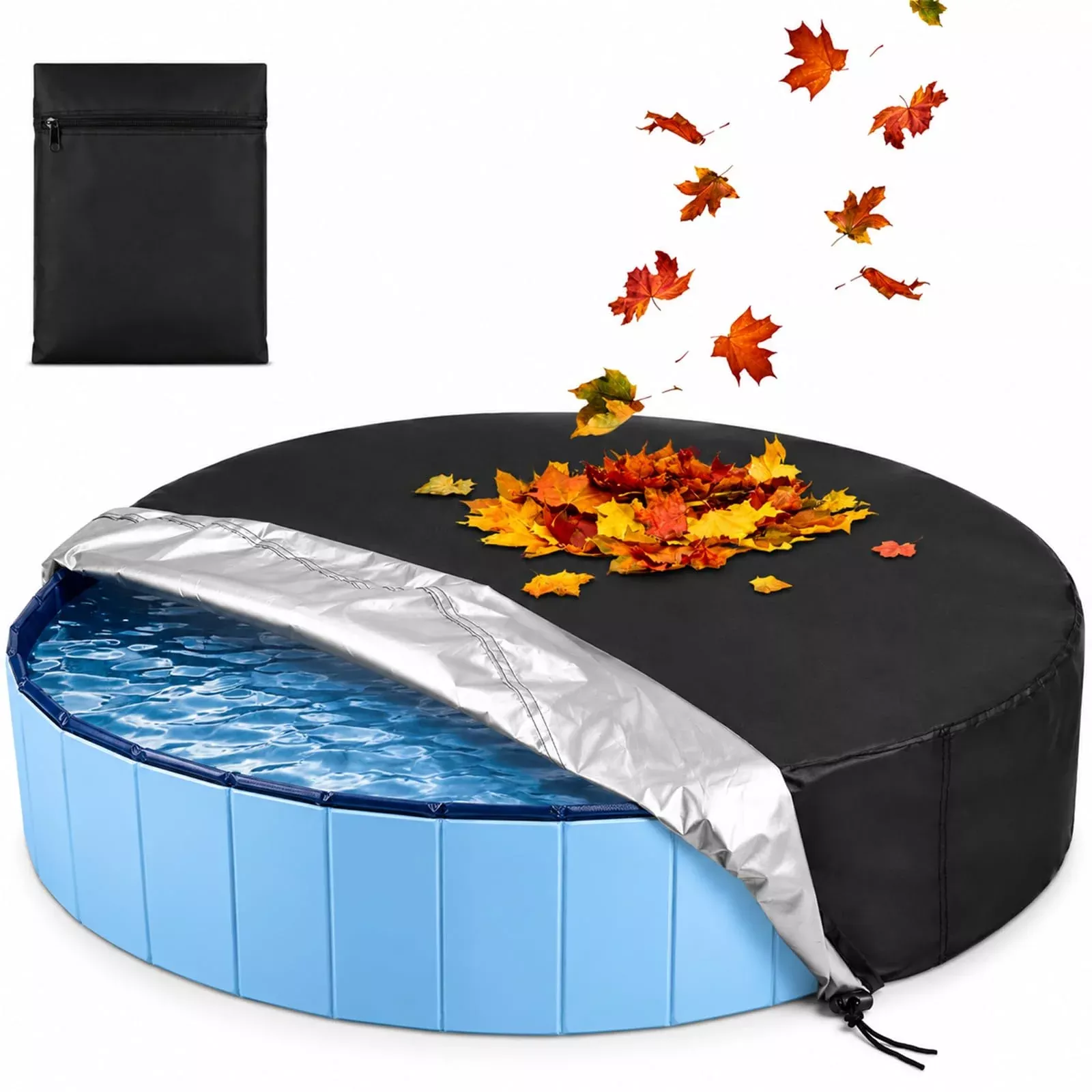 Rypet 63 inch Dog Pool Cover Foldable Round Pool Cover Pet Collapsible Swimming Pools Covers Portable Pet Pool Covers Pools Accessories for Dog Pool Bathing Tub