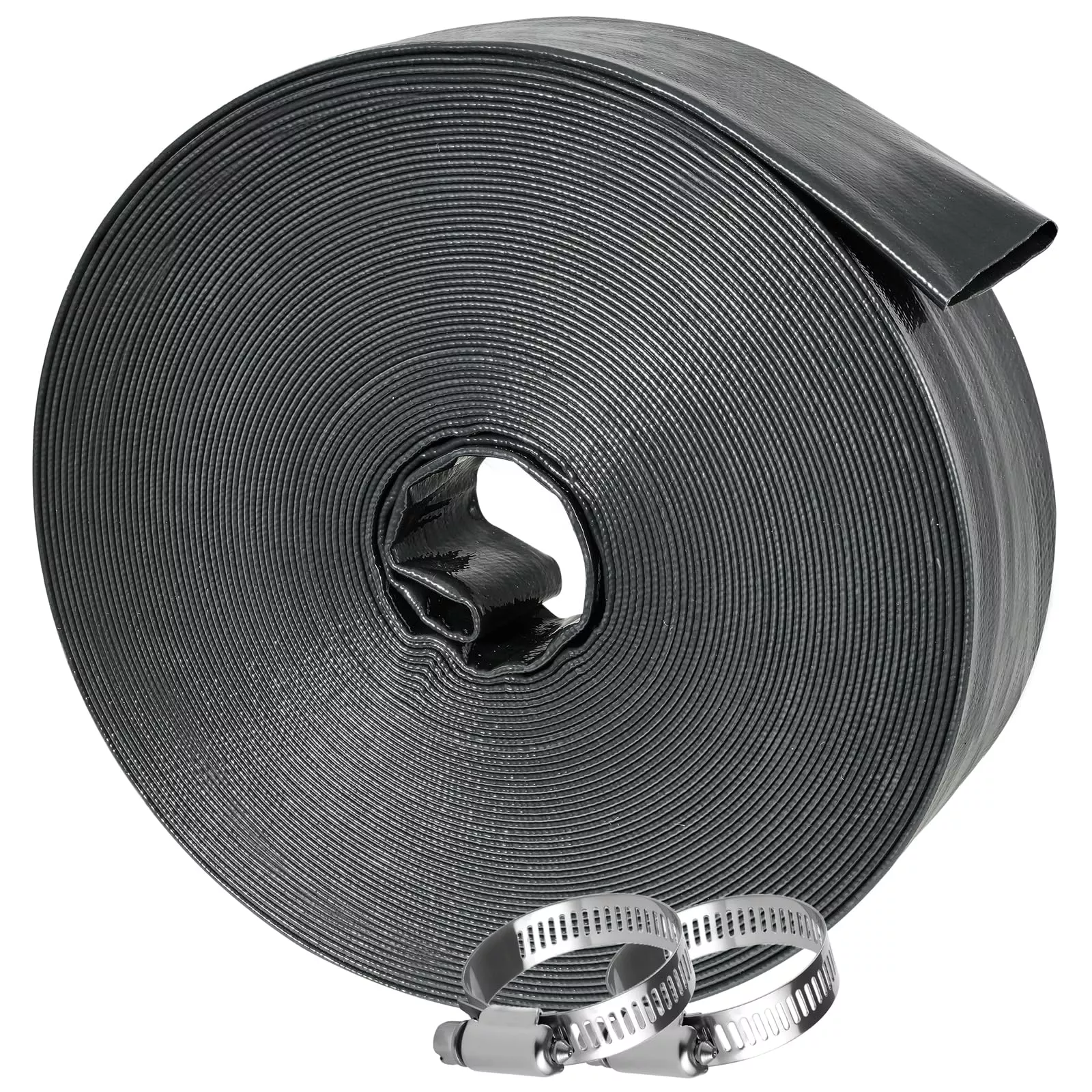Sepetrel Pool Backwash Hose 1.5 Inch x 100 Feet | Heavy Duty Burst Resistant & Weatherproo Lay Flat Discharge Hose for Pool Sand Filter, Sump Pump, Inground & Above Ground Pools,Includes 2 Clamps