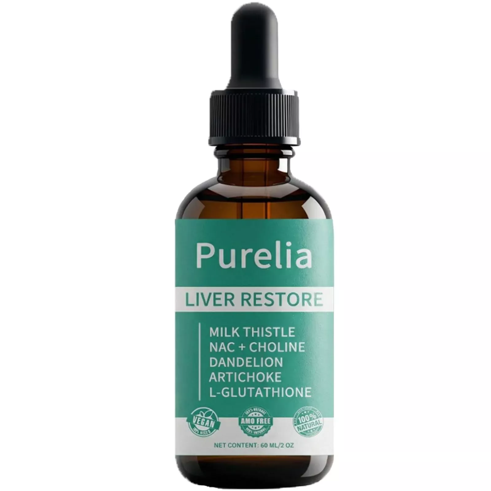 Shwfhi Purelia Liver Restore - Complete Liver Detox Support Liquid Drops with Milk Thistle, Dandelion, Choline, L-Glutathione for Liver Cleanse (1)