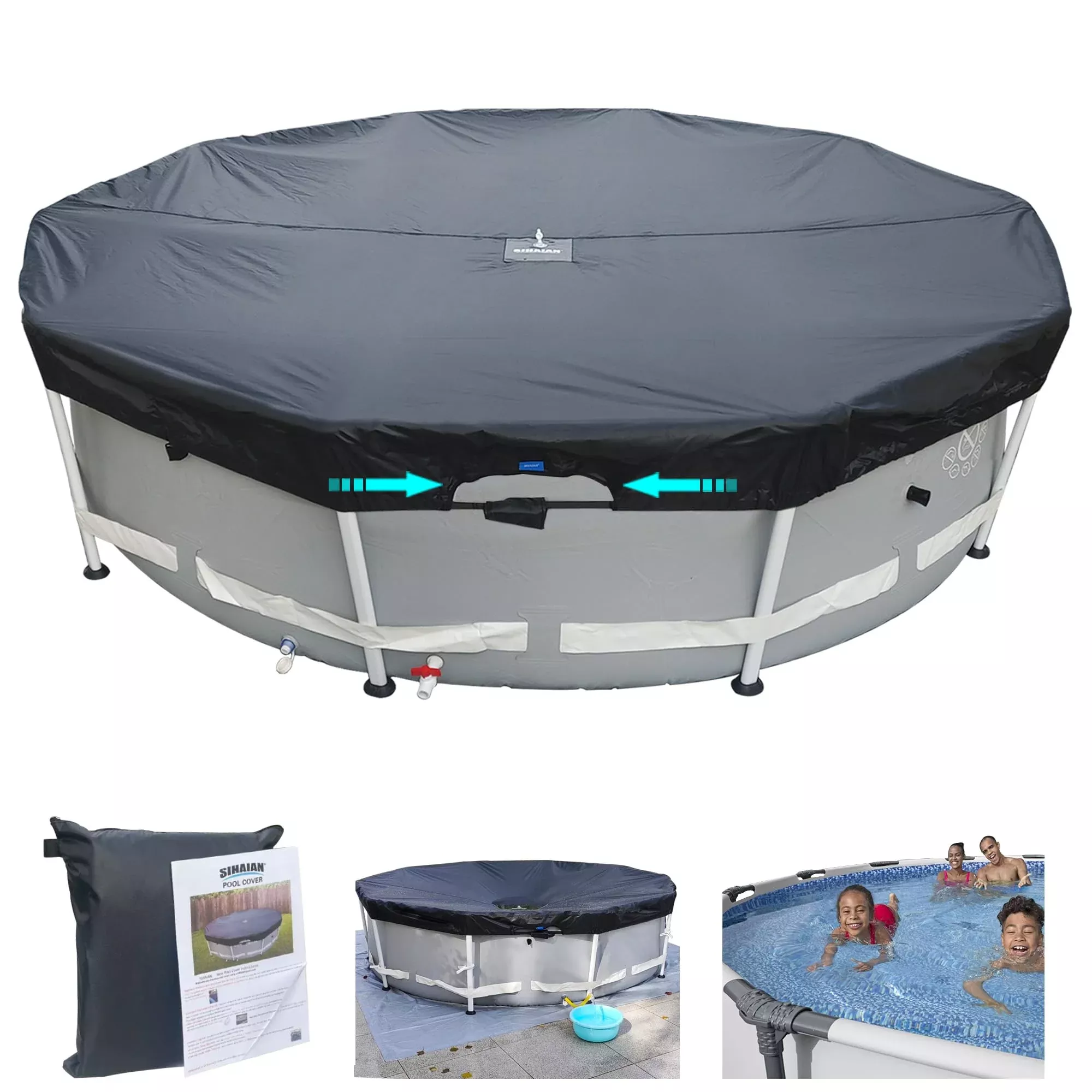 SIHAIAN 16Ft Round Pool Cover, Prevents Water Accumulation Above Ground Pool Cover, Quick Installation and Removal One-Piece Pool Cover, Lockable, Windproof, UV-Resistant, Tear-Resistant Solar Cover