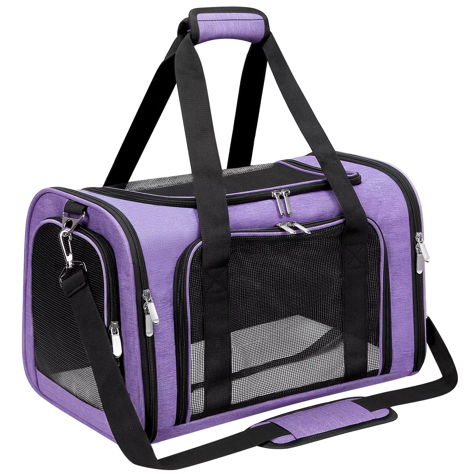 Soft-Sided Cat /Dog /Pet Carrier, Collapsible Pets Travel Carriers for Big Cats /Small Dogs with Shoulder Strap & Removable Mat, Mesh Puppy Carry Bag, Up to 16 Lbs, TSA Airline Approved(Purple)
