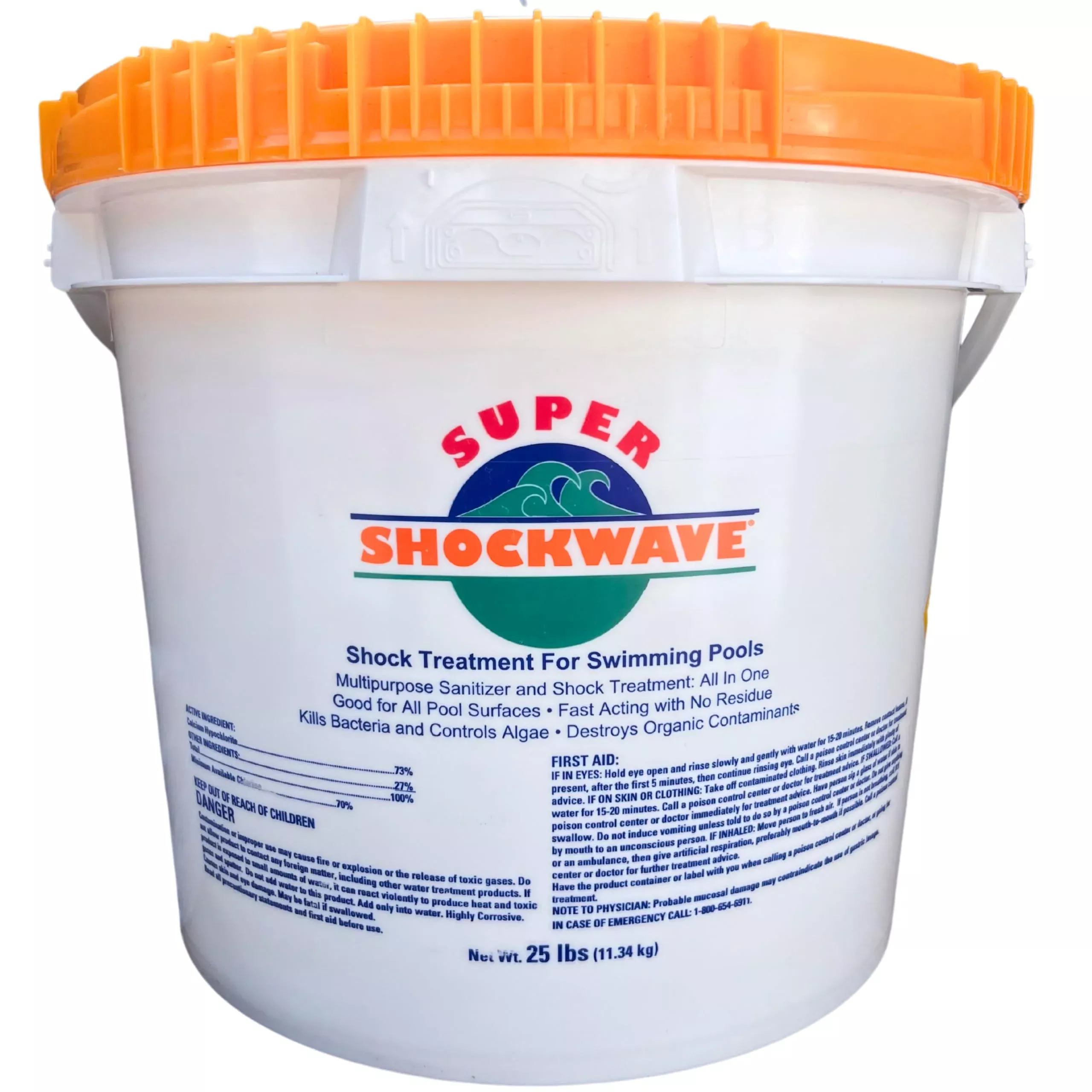Super Shockwave Pool Shock – 73% Cal-Hypo Granular Sanitizer for Crystal Clear Water – Defends Against Bacteria, Algae, and Microorganisms - 25 Pounds