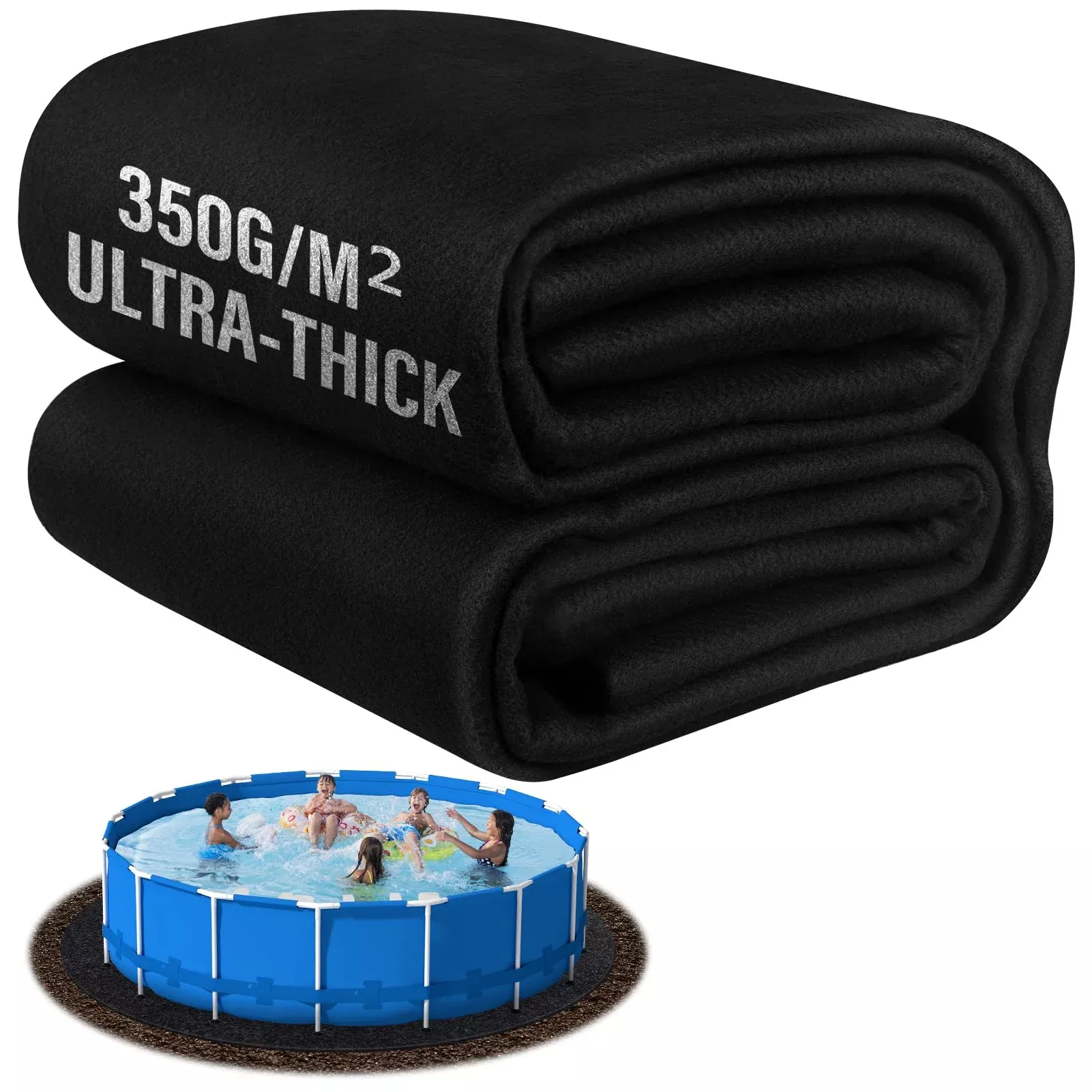 TIXANF 15FT Pool Liner Pad,350G /M² Thicker Seamless Above Ground Pool Liner,Pre-Cut Heavy Duty Round Pool Liner Pad, Durable Geotextile Material,Puncture Protection,Extend Liner Life(Black)