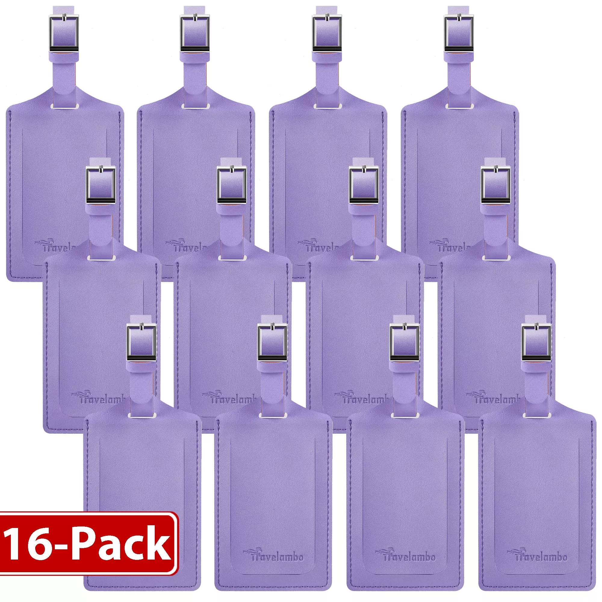 Travelambo 16 Pack Luggage Tags for Suitcases Privacy Protection Bag Tags Faux Leather Travel Accessories Essential, Classic Purple