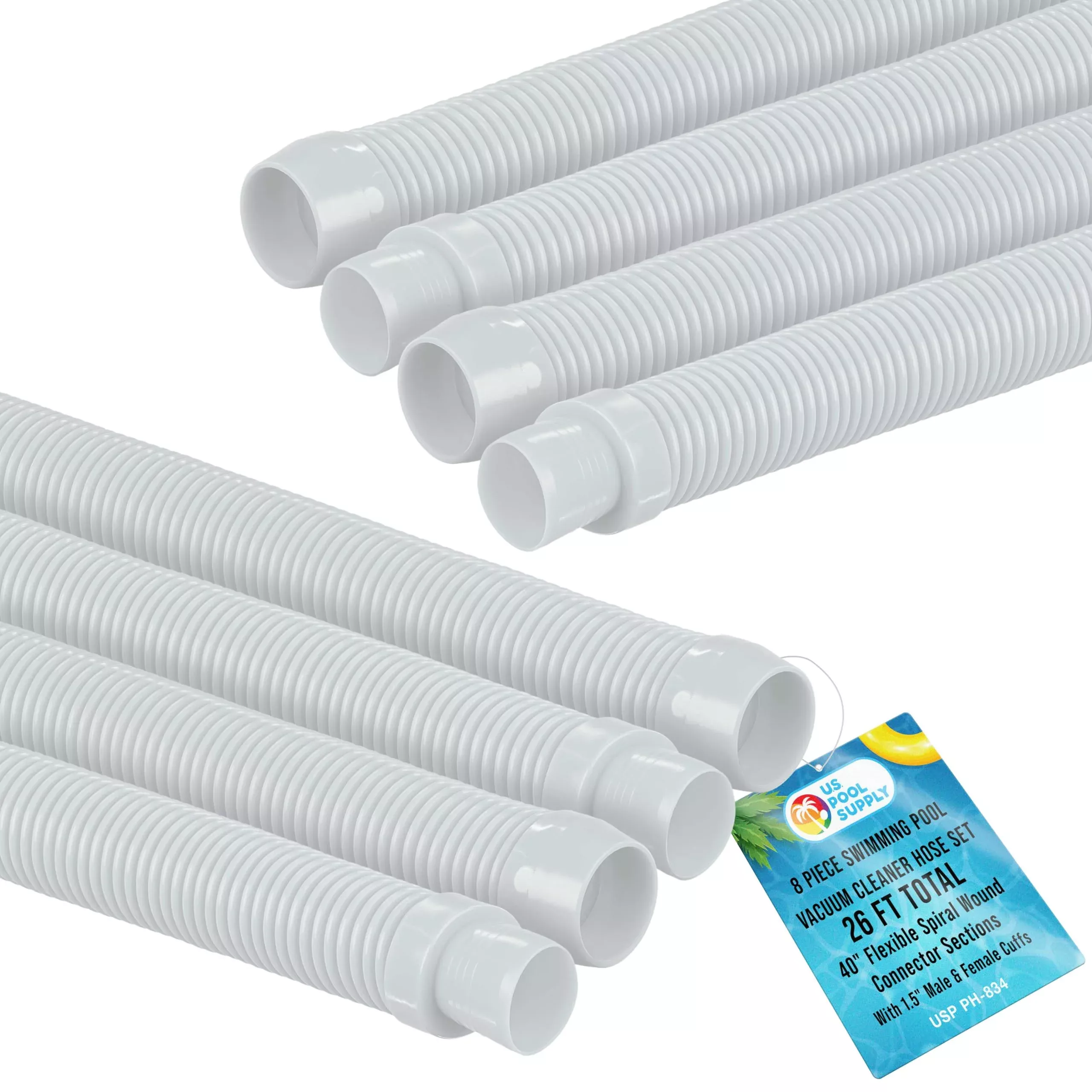 U.S. Pool Supply Pool Vacuum Hose, 8 Piece Pool Hose Set - 40