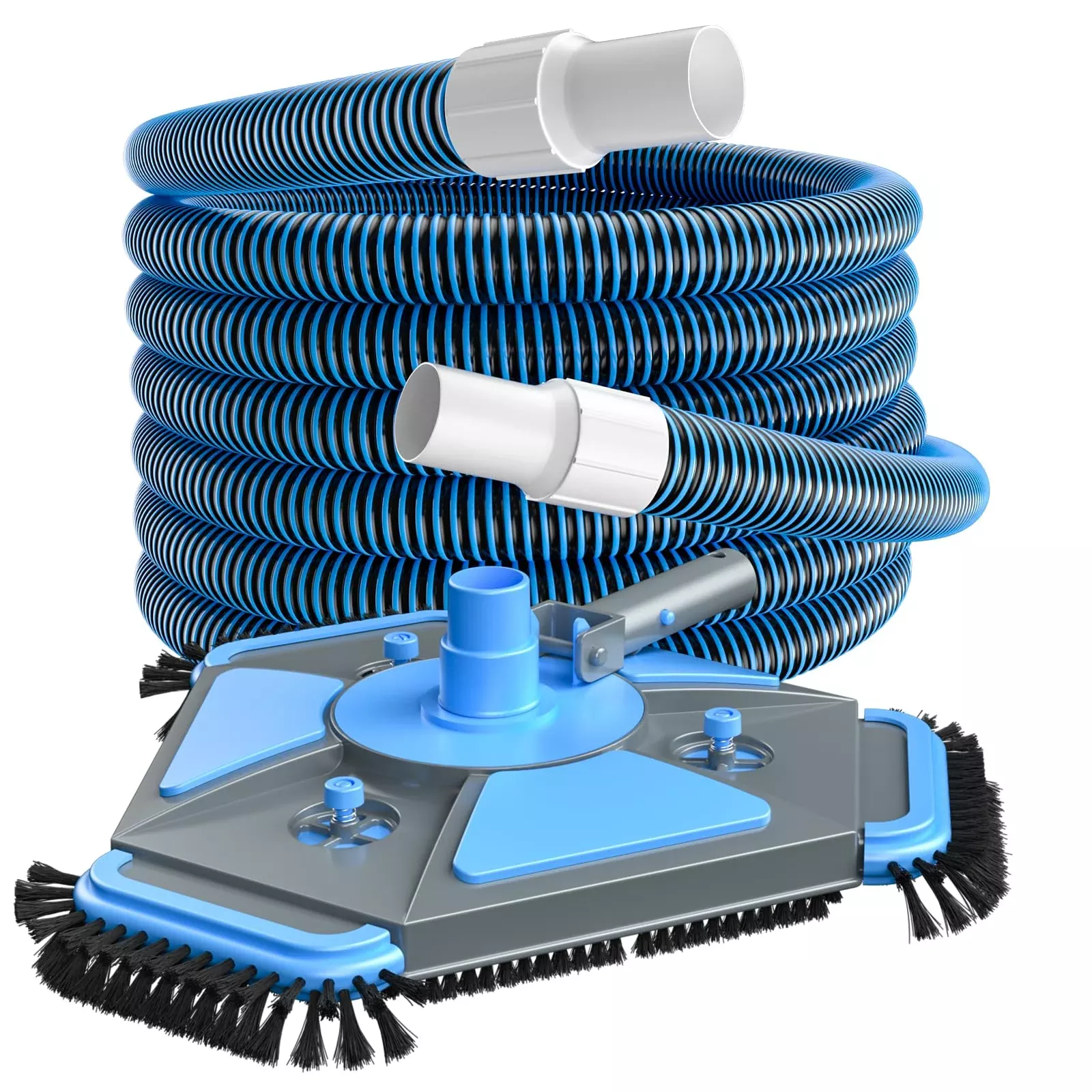 UIRWAY Upgrade Pool Vacuum Head with Side Brush & 360° Swivel Cuff, Heavy Duty Manual Kink-Resistant 1-1 /2
