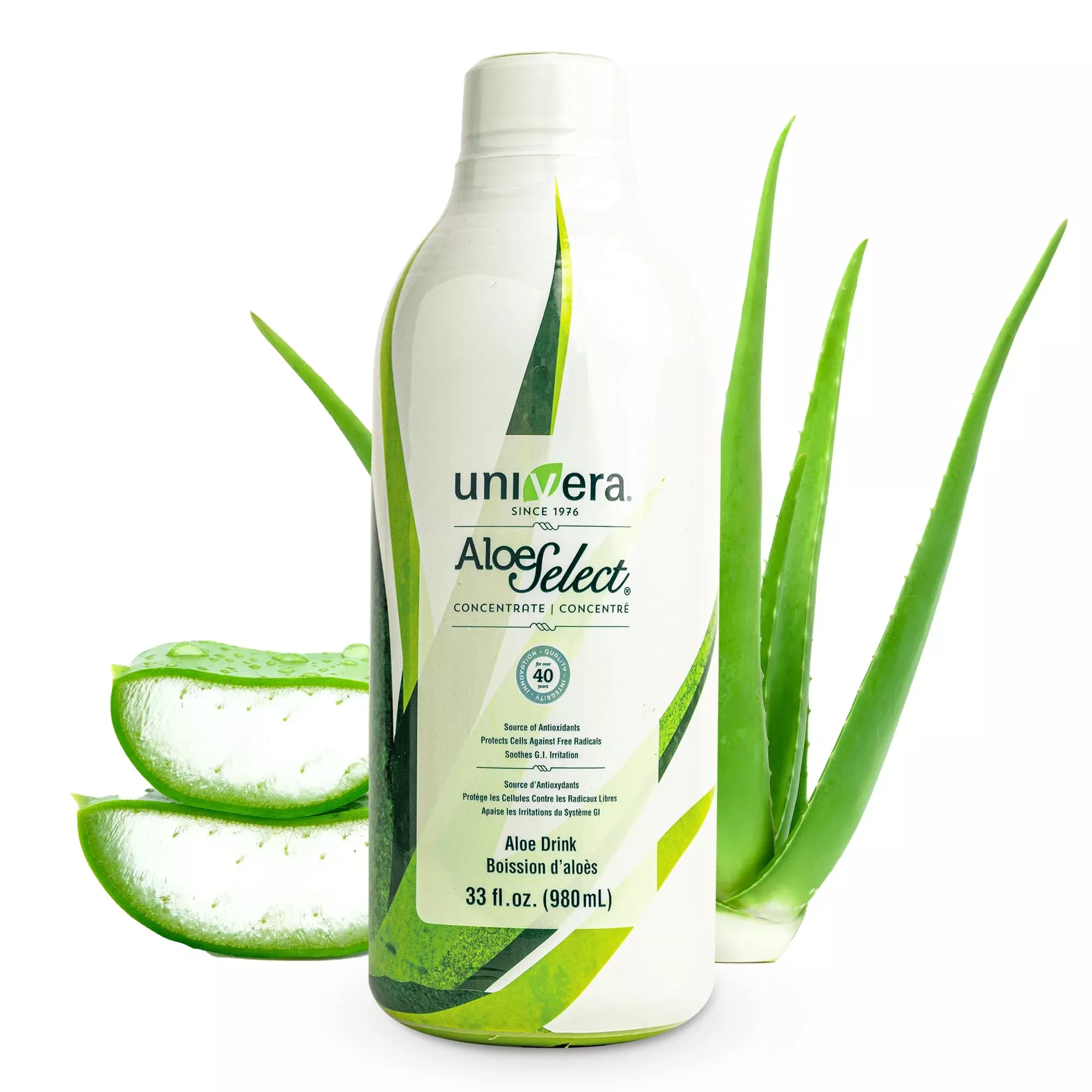 Univera Aloe Vera Juice, Preminum Organic Aloe Vera, Digestive Enzymes for Gut Health, Immune Support, Prebiotic Supplement, Mango Flavor, 30 Day Supply (33 fl oz)