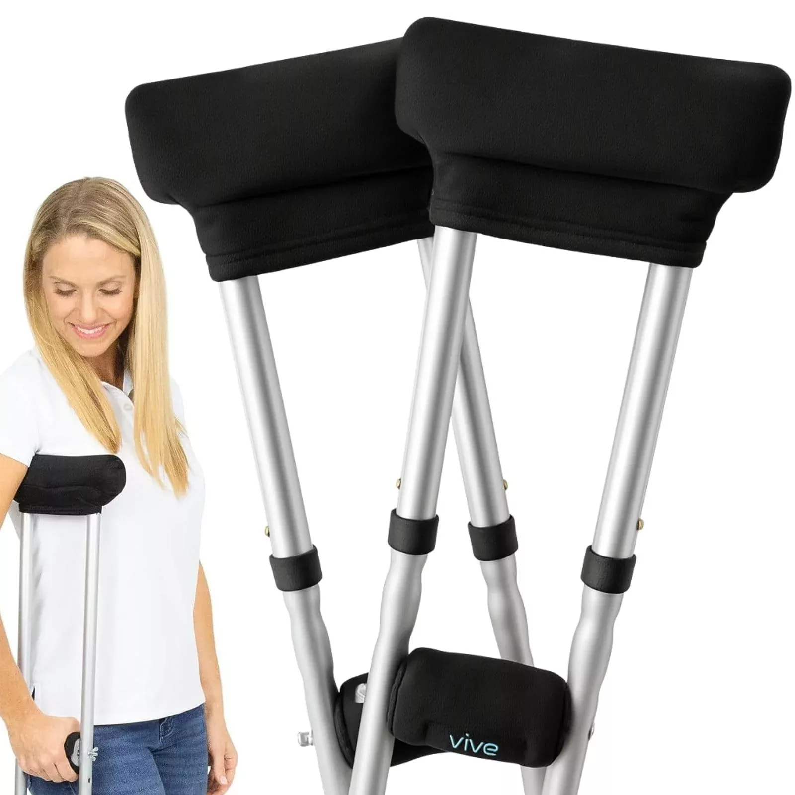 Vive Premium Crutch Pads & Hand Grips - Comfortable, Breathable, Machine Washable Padding - Moisture Wicking & Odor Reducing Pillow Accessory Covers for Adult & Youth Walking Crutches