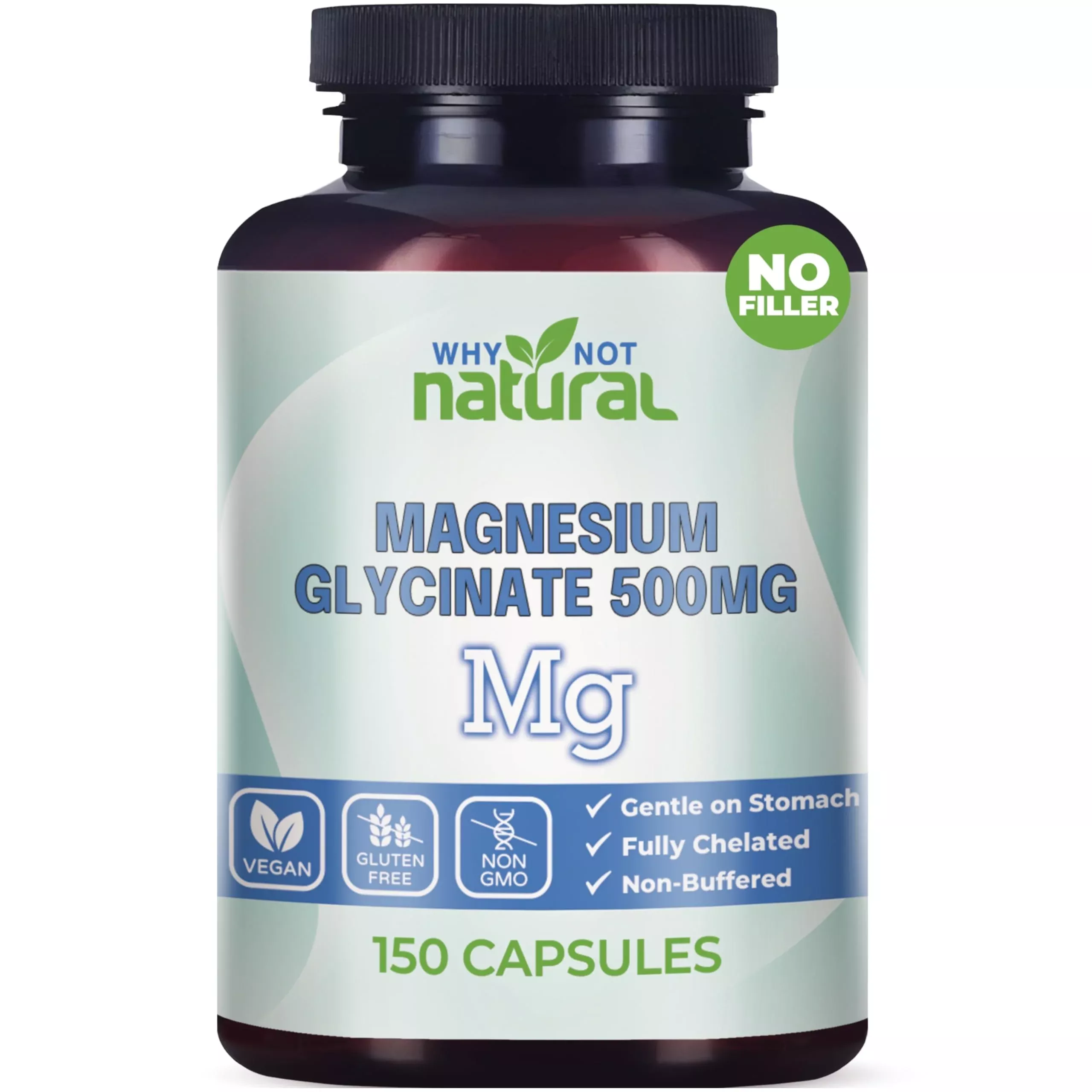Why Not Natural Magnesium Glycinate 500 mg Capsules Supplement - Vegan, No Filler - Supports Sleep and Relaxation