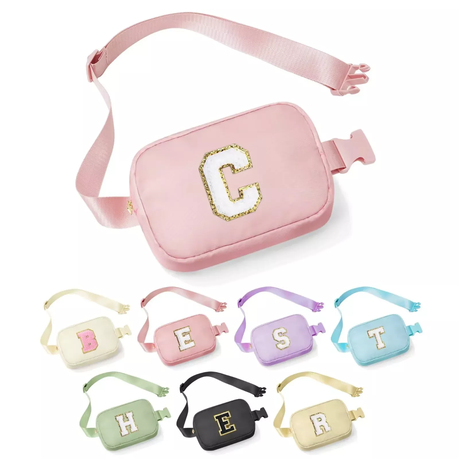 YOOLIFE Gifts for Girls - Crossbody Bag for Kids, Personalized Communion & Birthday Gifts, Pink Initial Belt Bag