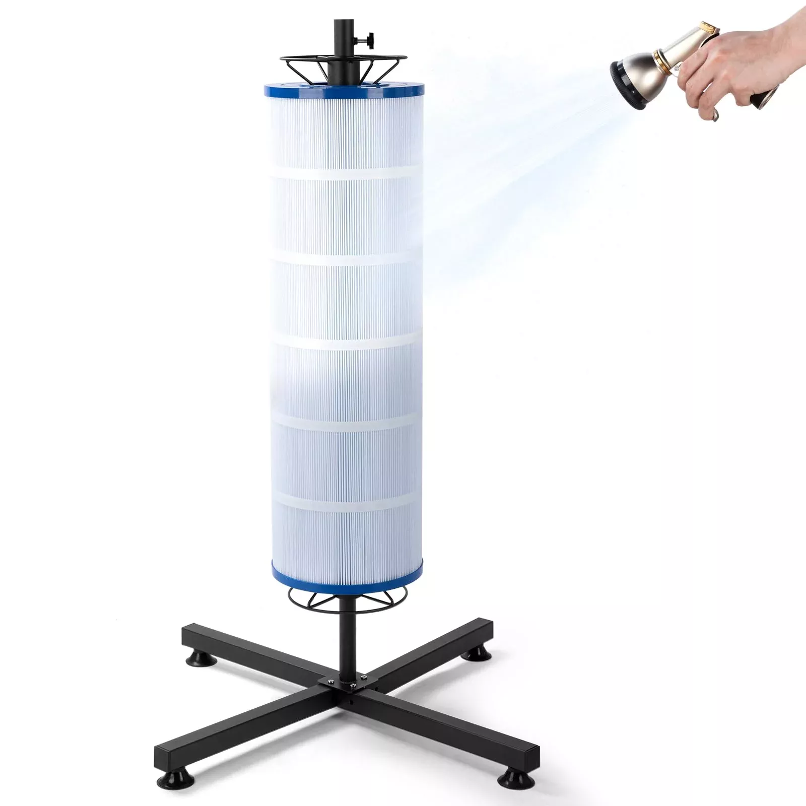 Yozlro Vertical Pool Filter Cleaner Stand Tool with 9‑Mode Adjustable Spray Nozzle, Fast Cleaning, Universal Fit for 3