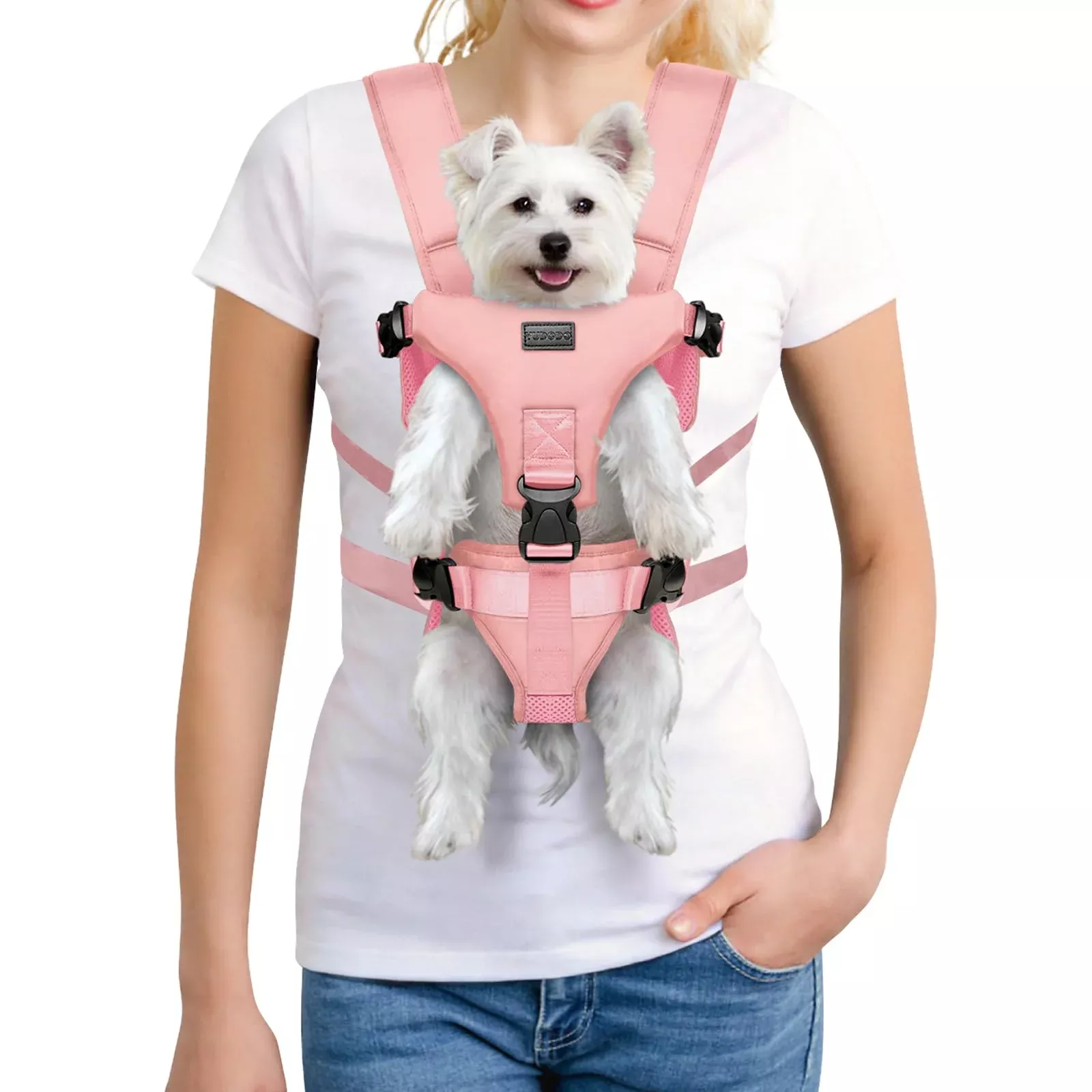 YUDODO Front Pet Carrier Backpack for Small Dogs and Cats, Secure and Breathable Mesh, Ergonomic Support, Adjustable for Walking, Hiking, or Travel (Pink M)