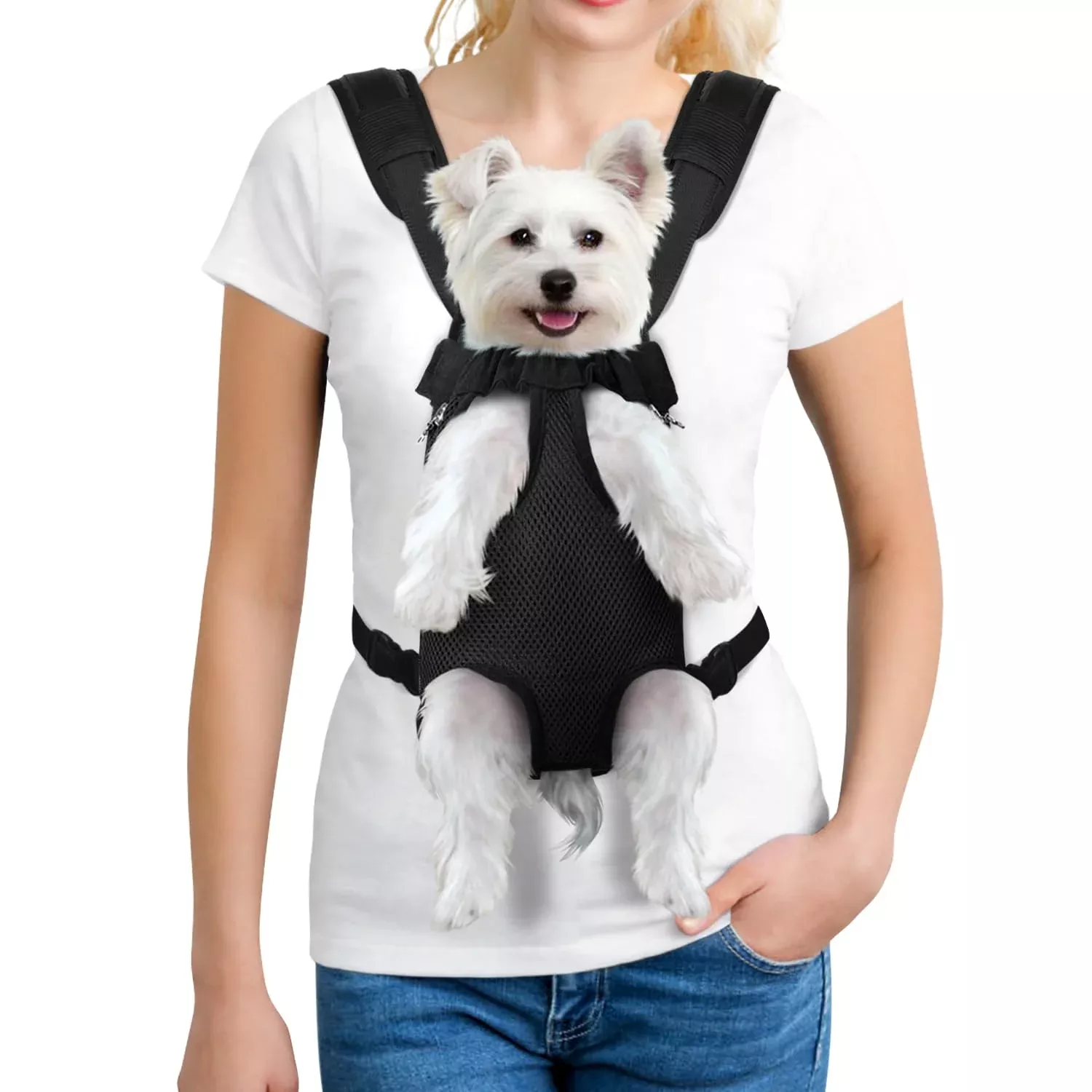 YUDODO Pet Dog Carrier Backpack Adjustable Dog Front Carrier, Legs Out Easy-Fit Dog Travel Backpack Carrier for Hiking Camping for Small Medium Dogs Cats and Rabbits (Medium (Pack of 1), A-Black)
