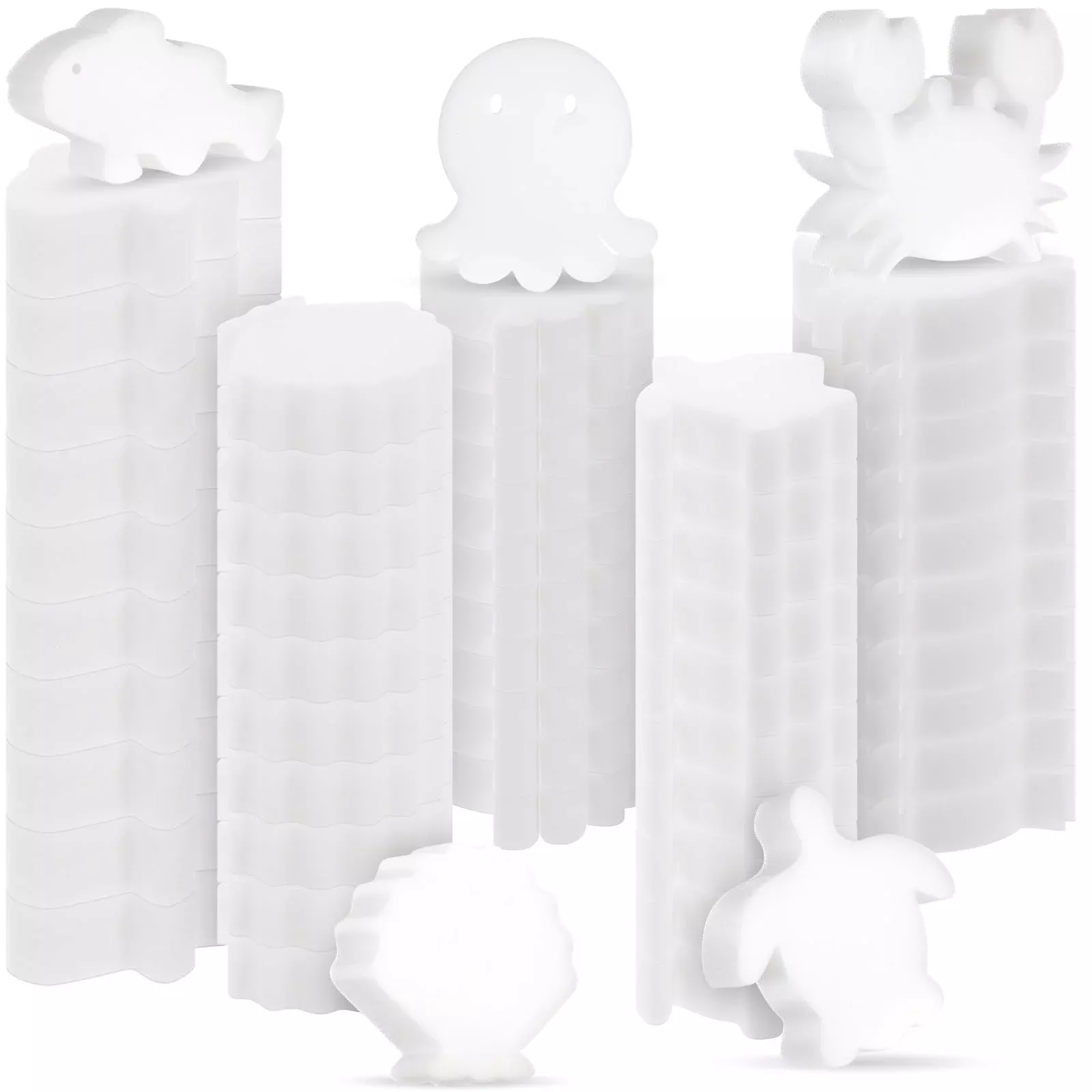 Zhehao 50 Pack 5 Shapes Hot Tub Sponge Absorber Oil Absorbing Sponge Foam Hot Tub Scum Absorber for Swimming Pool Spa Cleaning Accessories(White)