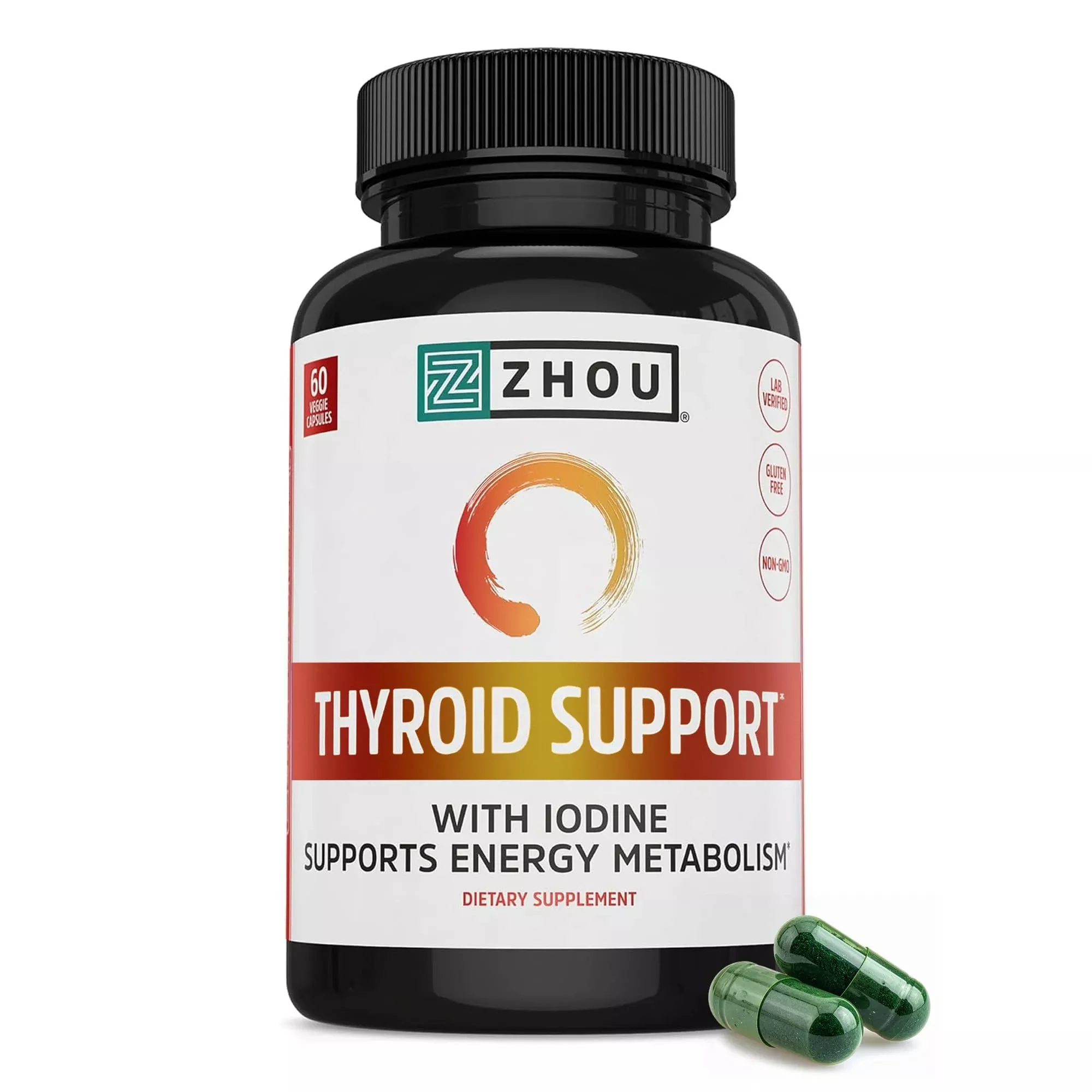 ZHOU Thyroid Support - Thyroid Supplement for Women & Men with Zinc, Iodine, & Selenium, Cellular Energy Thyroid Complex with Ashwagandha, Kelp - 120 Veggie Capsules (Pack of 1)