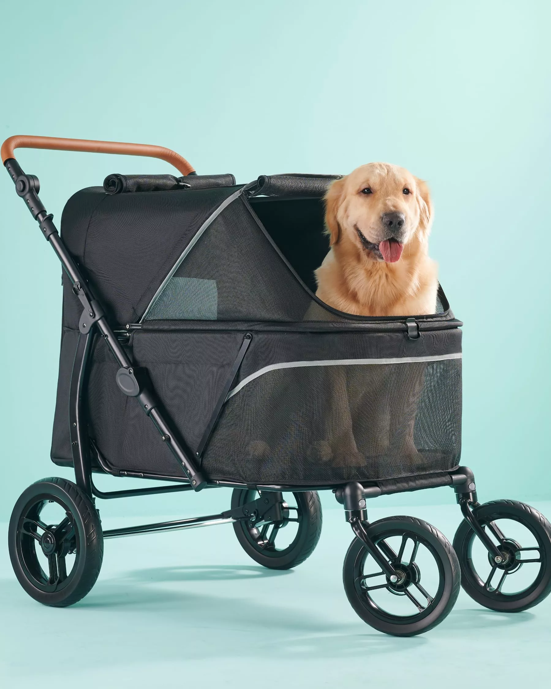 Zoosky Pet Stroller for Large Dogs up to 110lbs, Large Pet Stroller for Multiple Pets, All-Terrain with Adjustable Handle & Mesh Dual-Window, 1680D Waterproof Oxford Fiber
