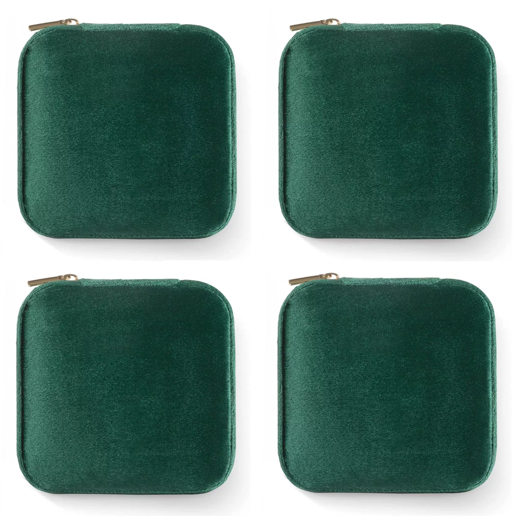 ZPROW Plush Velvet Travel Jewelry Case, Travel Jewelry Organizer, Jewelry Travel Case, Travel Jewelry Box, Small Jewelry Case, Jewelry Travel Box, Earring Organizer with Mirror - Emerald Green 4packs